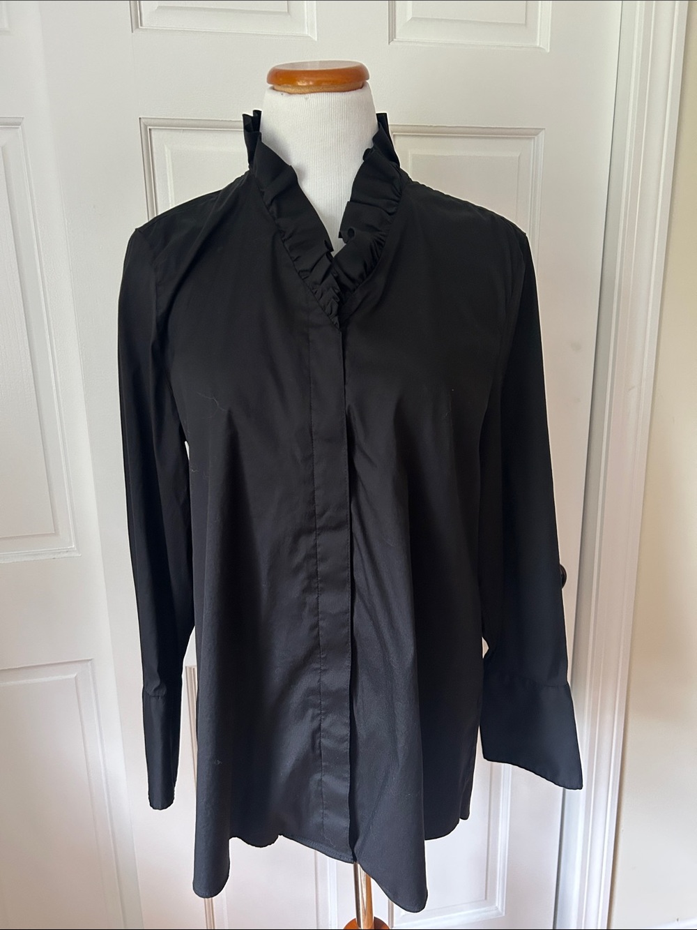 Chico's Black Ruffle Collar Blouse Size 2
